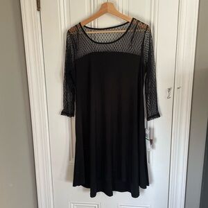 NWT Nina Leonard sheer mesh top black mini dress size L